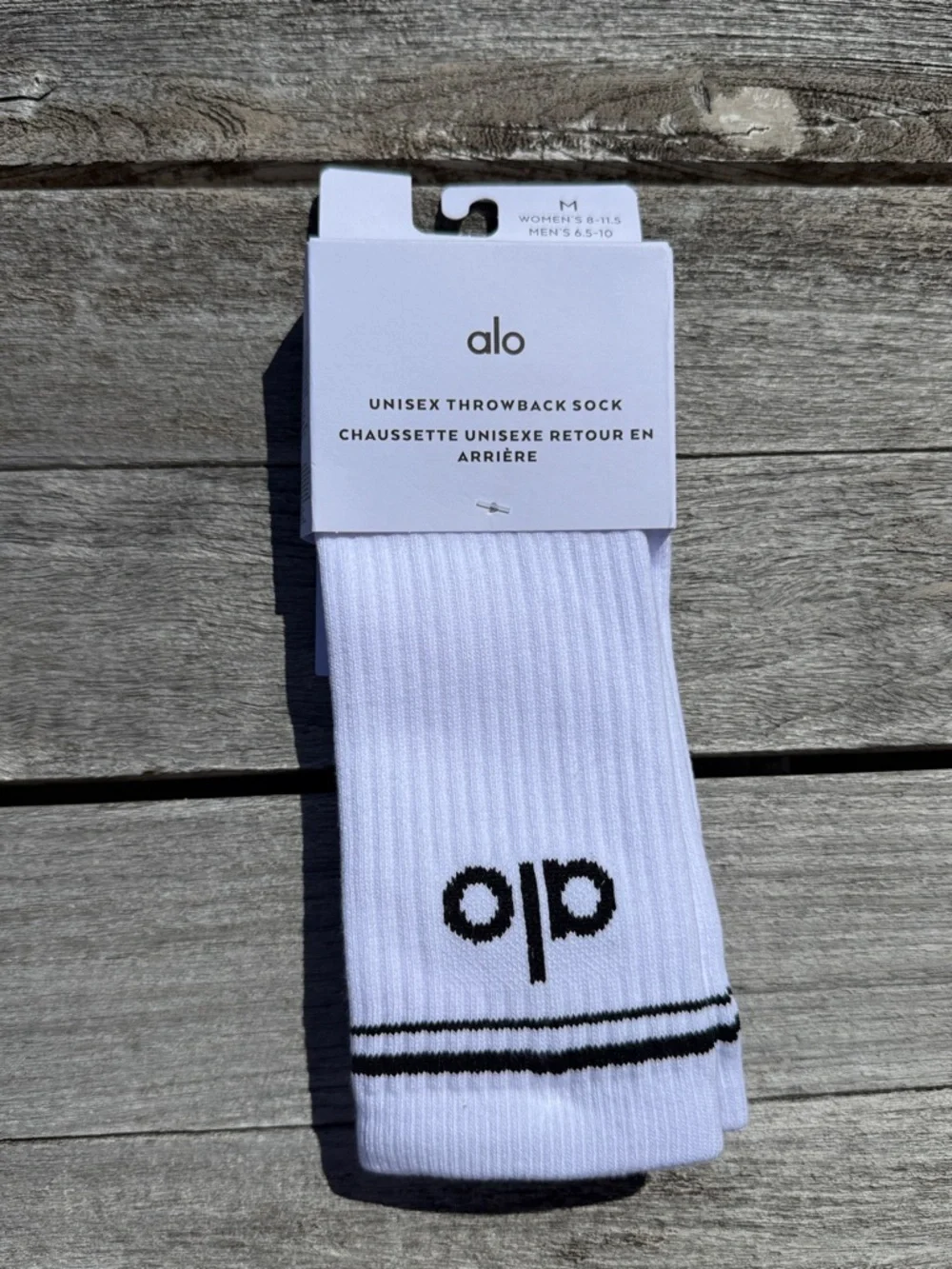 ALO Unisex Throwback Sock‎ - Athletic WHITE BLACK NWT